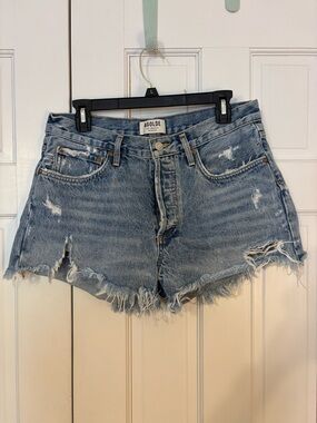 Agolde Parker Light Blue Distressed High-Rise Denim Shorts 29